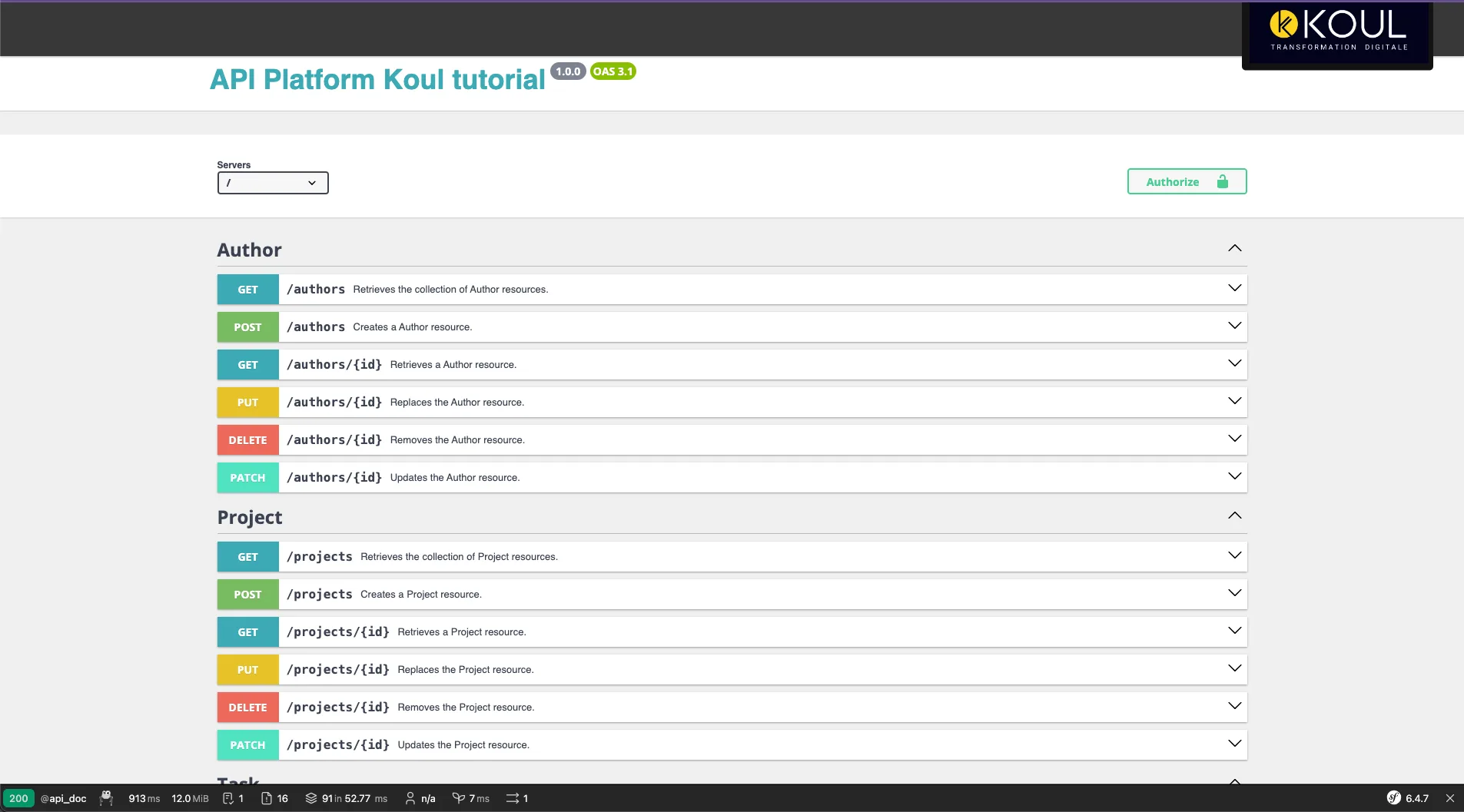 Vue /docs API Platform sur localhost